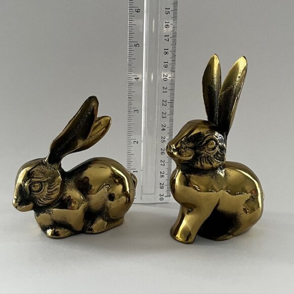 Vintage Brass Bunny Rabbit Figurines - Set of 2 - Picture 8 of 9